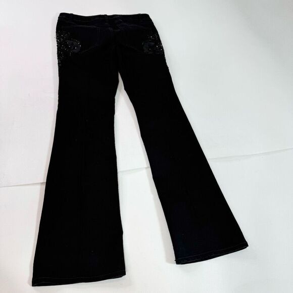 Cache Jeans Womens 8 Black Boot Cut Flare Beaded Sequins Embellished Dark Denim - Picture 8 of 10